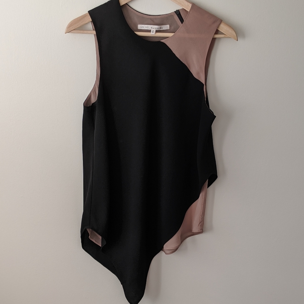 Rachel Roy Black and Tan Asymmetrical Hem Tank
